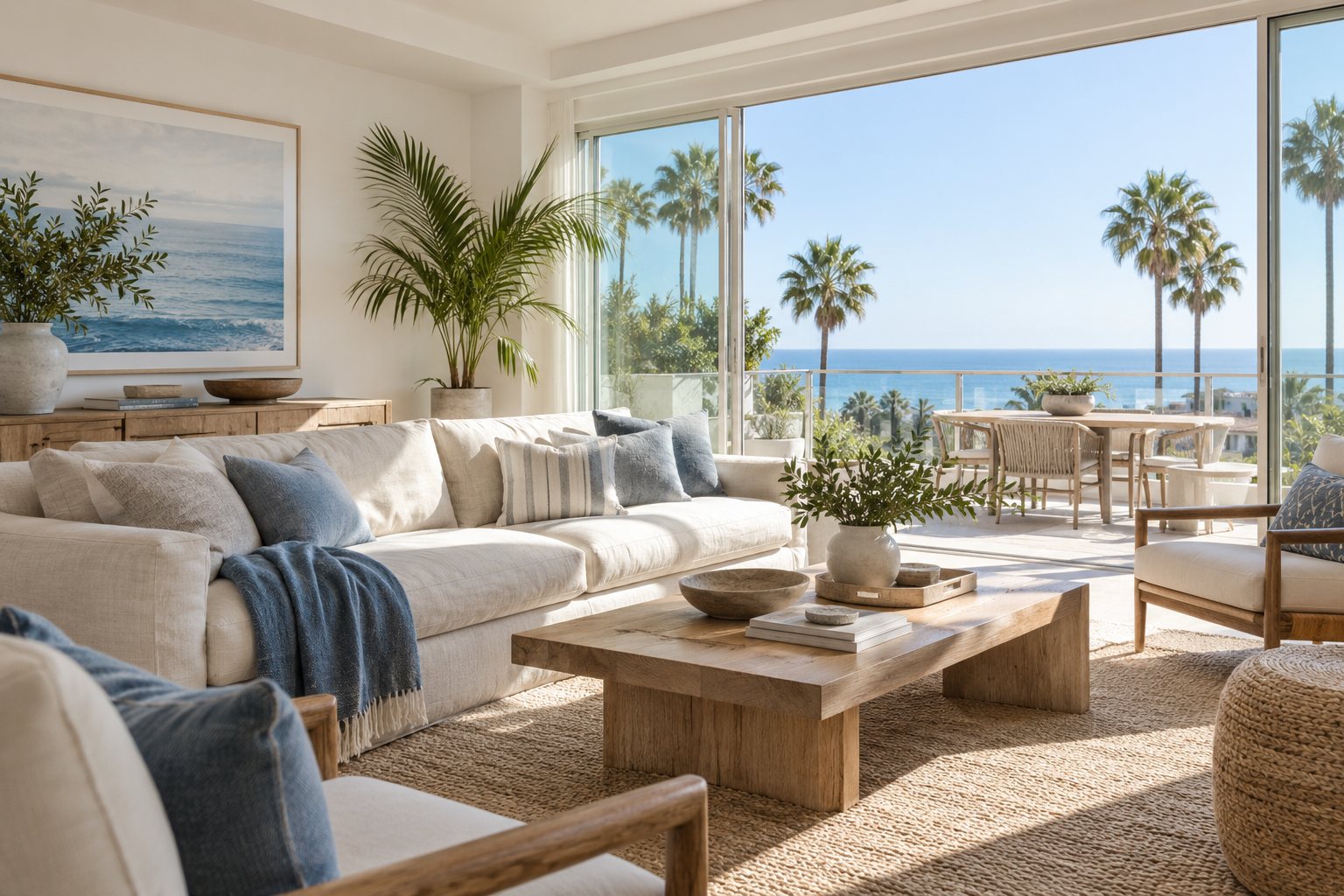 Bright furnished coastal-style living room